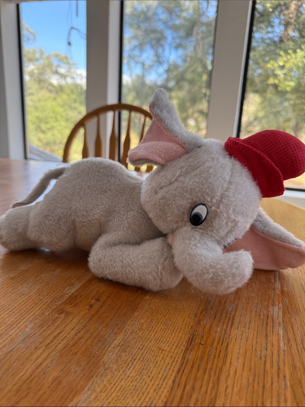 Vintage Dumbo Plush Elephant Toy with Red Hat - Light Gray & Pink